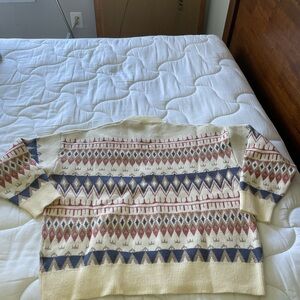 VICI Cream Sweater with Blue and Rust Fair Isle Motif